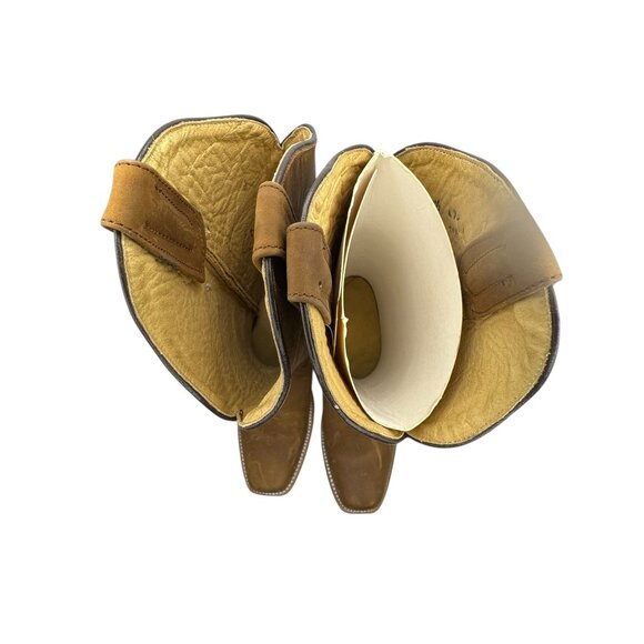 McAllen Women's Leather Western Cowboy Boots Tan Square Toe - Picture 4 of 14